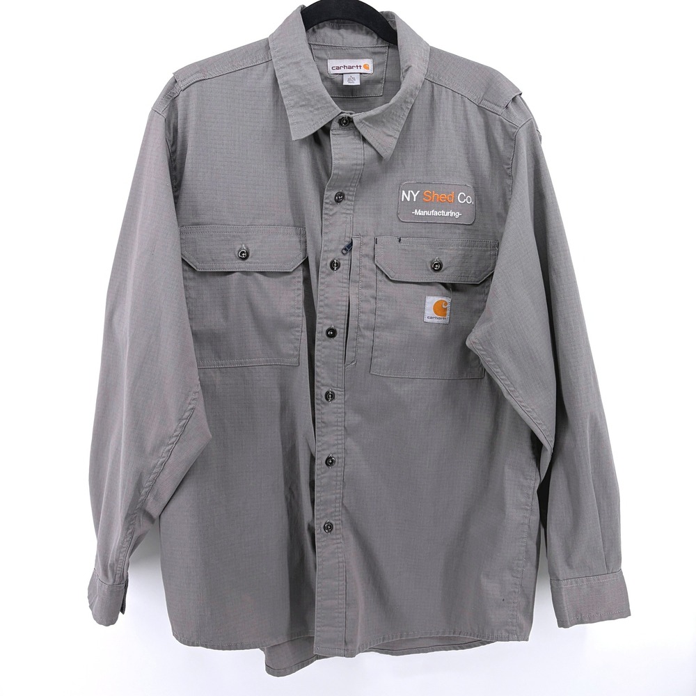 Carhartt Mens Gray‎ Ripstop Branded Long Sleeve Work Shirt Size Large- Flawed